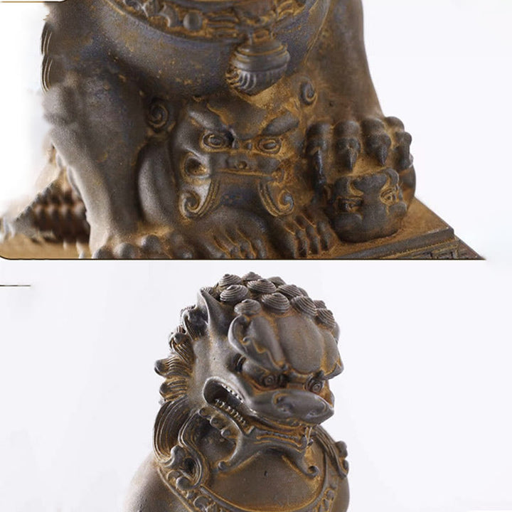 Estatua de resina fundida con óxido de hierro y polvo de león hecha a mano con Buddha Stones, protección contra el mal, decoración del hogar