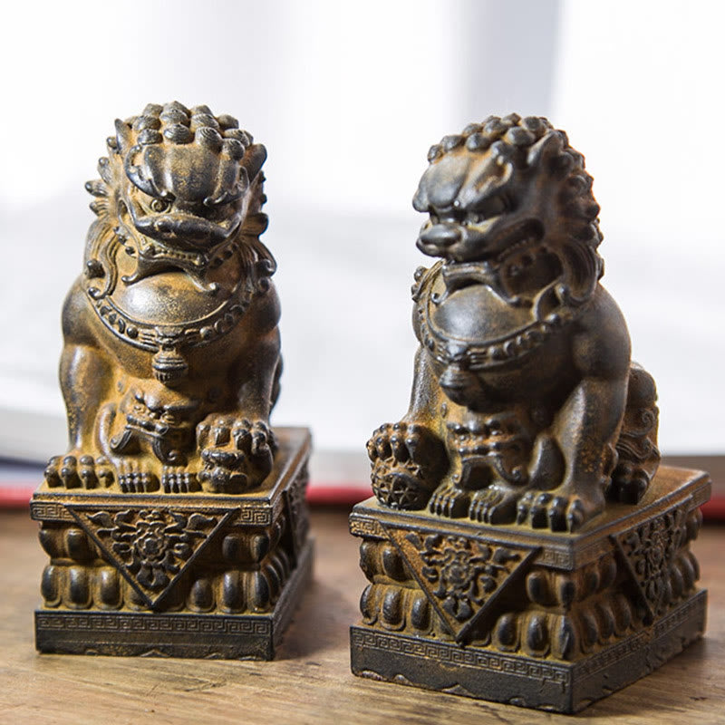 Estatua de resina fundida con óxido de hierro y polvo de león hecha a mano con Buddha Stones, protección contra el mal, decoración del hogar