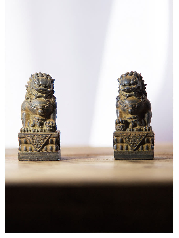 Estatua de resina fundida con óxido de hierro y polvo de león hecha a mano con Buddha Stones, protección contra el mal, decoración del hogar
