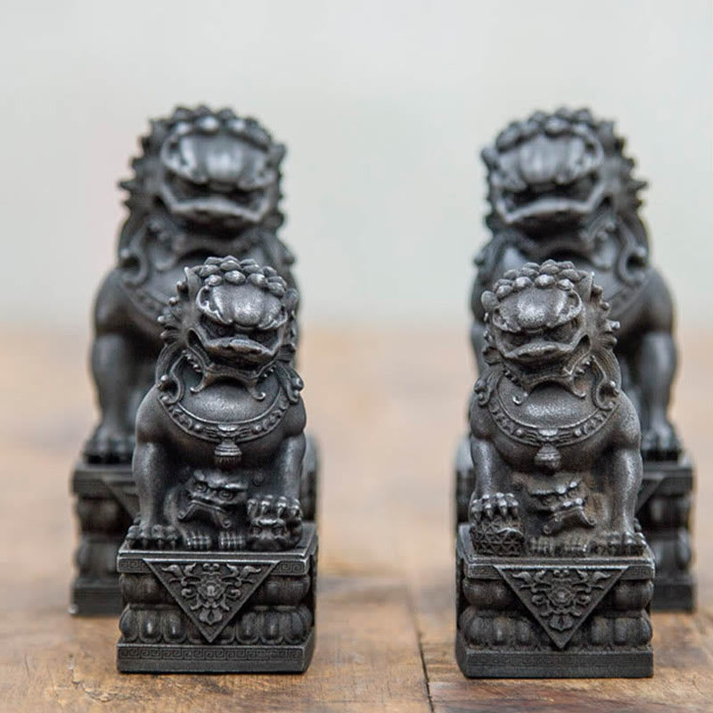 Estatua de resina fundida con óxido de hierro y polvo de león hecha a mano con Buddha Stones, protección contra el mal, decoración del hogar