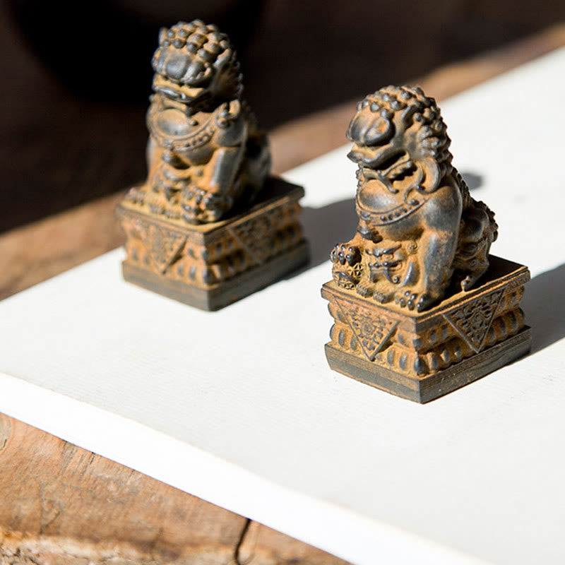 Estatua de resina fundida con óxido de hierro y polvo de león hecha a mano con Buddha Stones, protección contra el mal, decoración del hogar