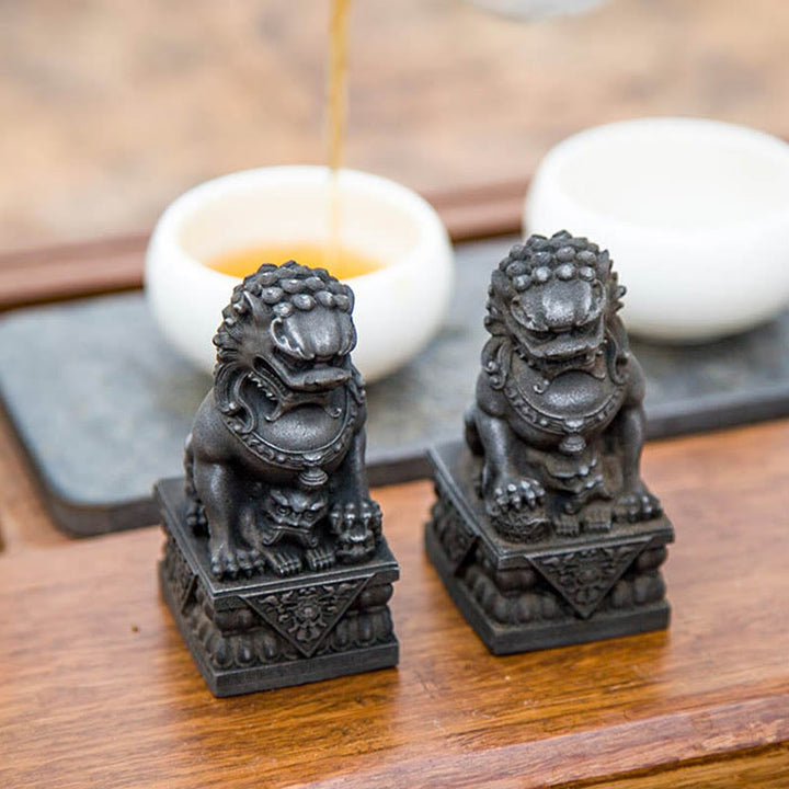 Estatua de resina fundida con óxido de hierro y polvo de león hecha a mano con Buddha Stones, protección contra el mal, decoración del hogar