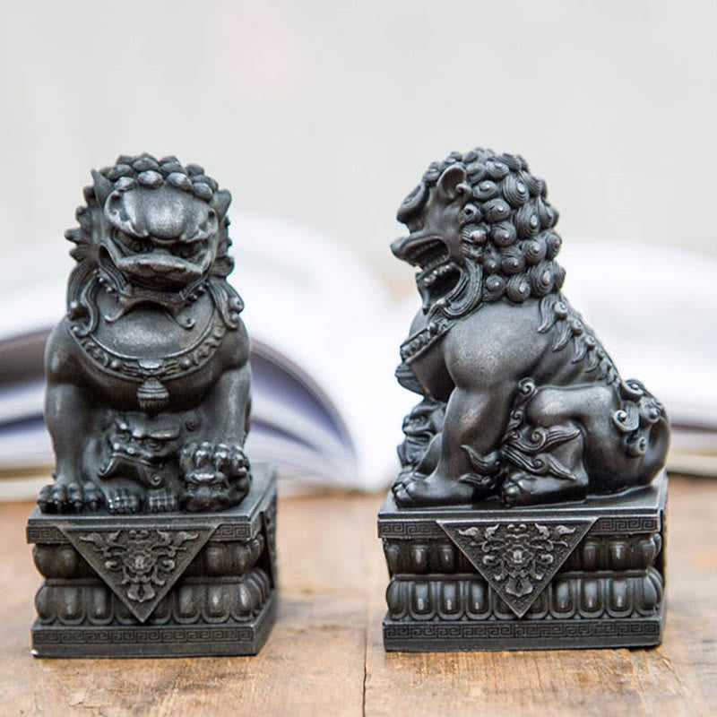 Estatua de resina fundida con óxido de hierro y polvo de león hecha a mano con Buddha Stones, protección contra el mal, decoración del hogar