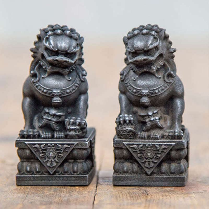 Estatua de resina fundida con óxido de hierro y polvo de león hecha a mano con Buddha Stones, protección contra el mal, decoración del hogar