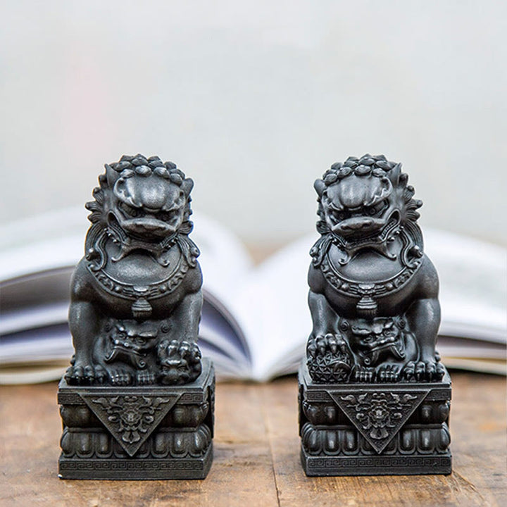 Estatua de resina fundida con óxido de hierro y polvo de león hecha a mano con Buddha Stones, protección contra el mal, decoración del hogar