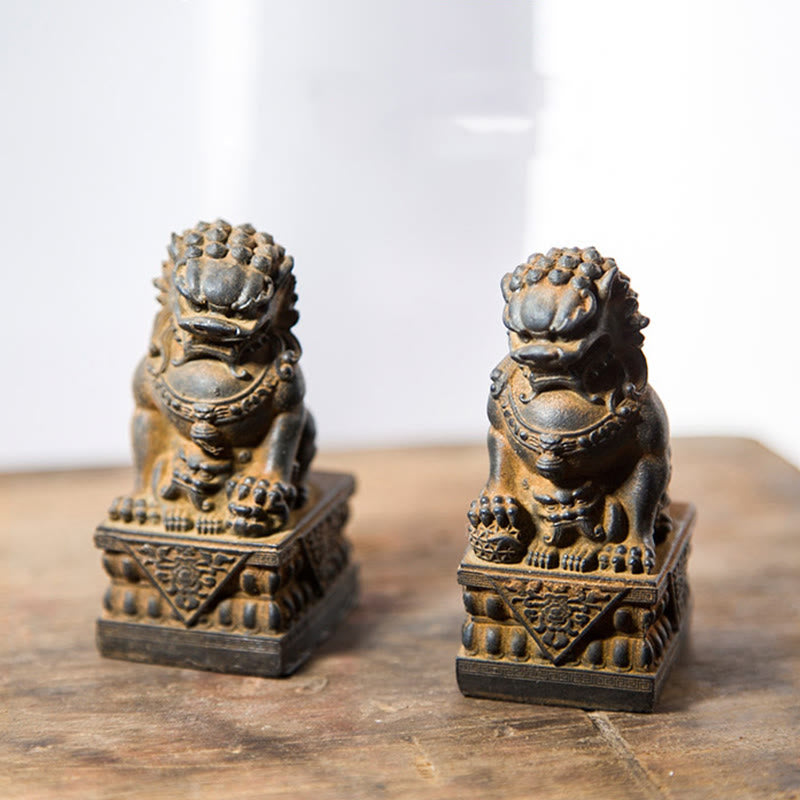Estatua de resina fundida con óxido de hierro y polvo de león hecha a mano con Buddha Stones, protección contra el mal, decoración del hogar
