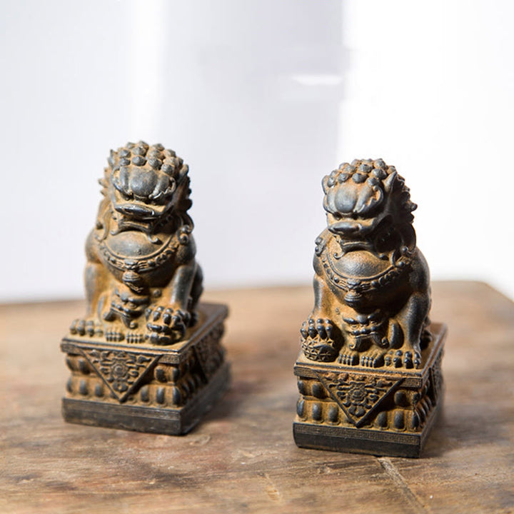 Estatua de resina fundida con óxido de hierro y polvo de león hecha a mano con Buddha Stones, protección contra el mal, decoración del hogar