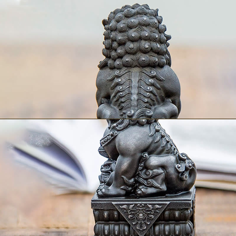 Estatua de resina fundida con óxido de hierro y polvo de león hecha a mano con Buddha Stones, protección contra el mal, decoración del hogar