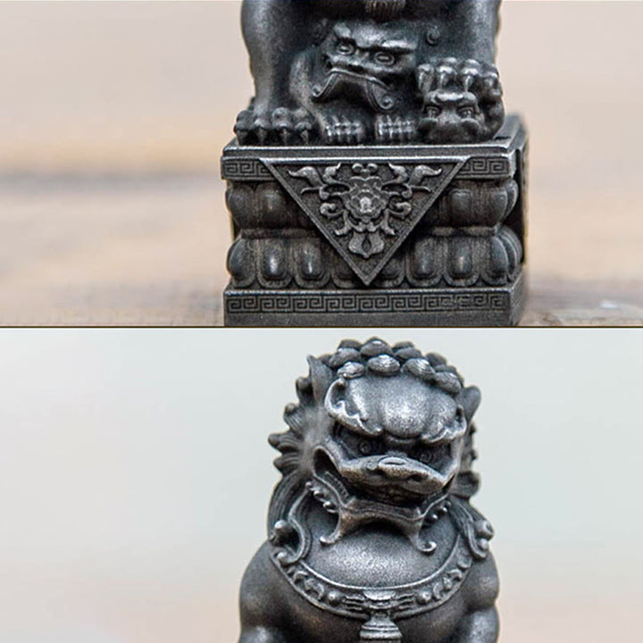 Estatua de resina fundida con óxido de hierro y polvo de león hecha a mano con Buddha Stones, protección contra el mal, decoración del hogar