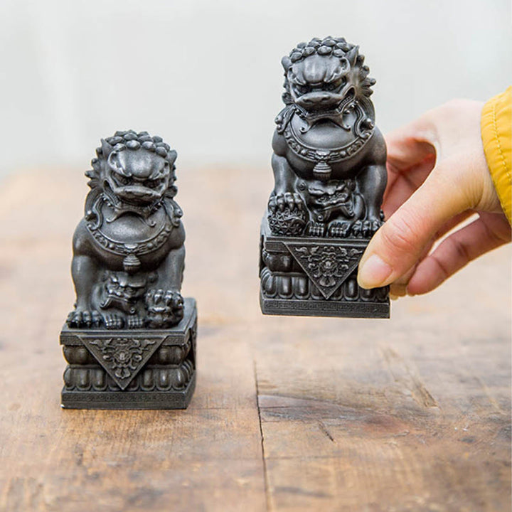 Estatua de resina fundida con óxido de hierro y polvo de león hecha a mano con Buddha Stones, protección contra el mal, decoración del hogar