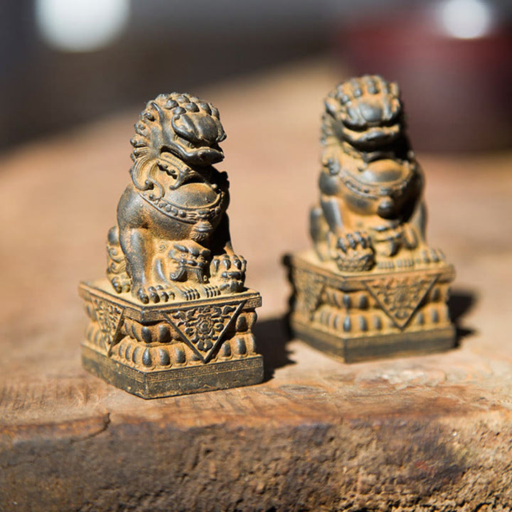 Estatua de resina fundida con óxido de hierro y polvo de león hecha a mano con Buddha Stones, protección contra el mal, decoración del hogar