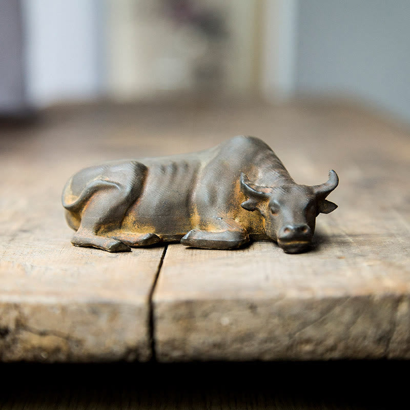 Estatua de resina fundida con óxido de hierro en polvo de toro de búfalo de agua pequeño hecha a mano con Buddha Stones para decoración del hogar - Versión Rust 4*11cm - image 0