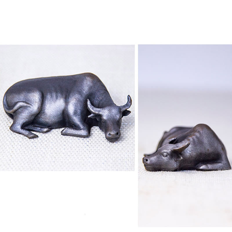 Estatua de resina fundida con óxido de hierro en polvo de toro de búfalo de agua pequeño hecha a mano con Buddha Stones para decoración del hogar