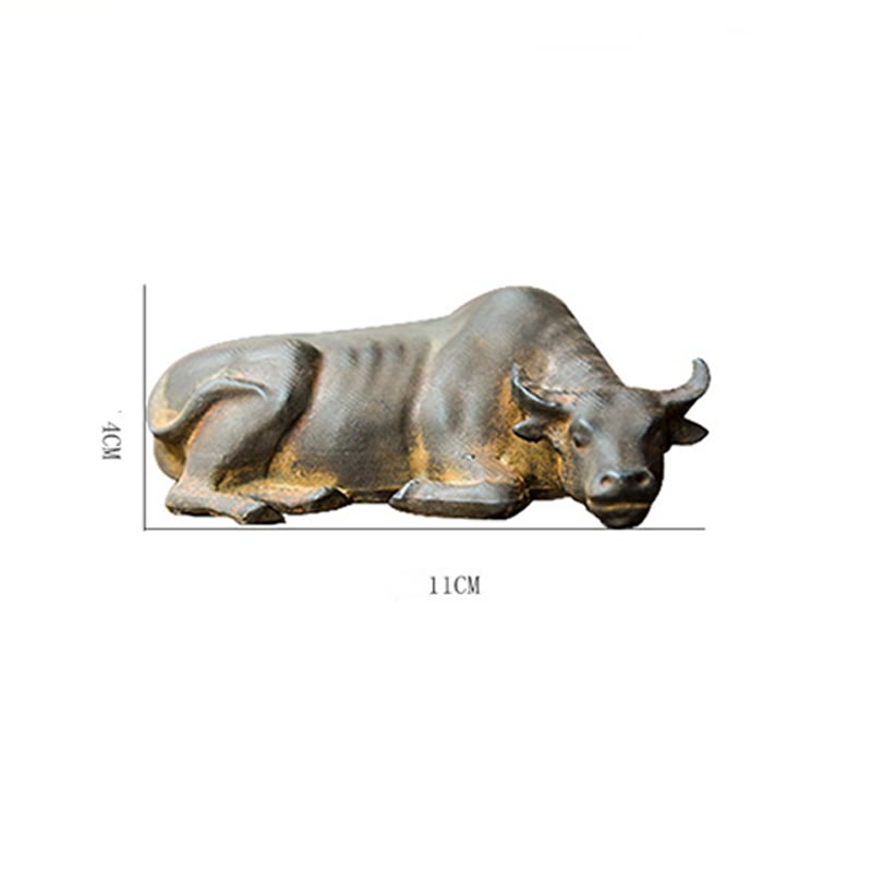 Estatua de resina fundida con óxido de hierro en polvo de toro de búfalo de agua pequeño hecha a mano con Buddha Stones para decoración del hogar