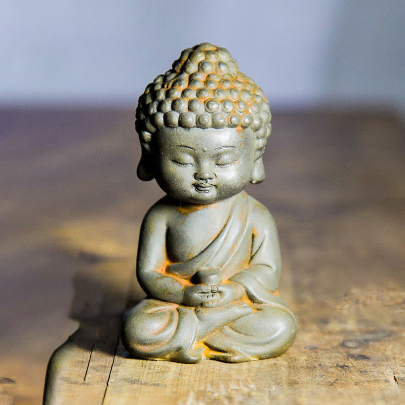 Buddha Stones hechas a mano Ksitigarbha Kwan Yin Guanyin Avalokitesvara Tathagata polvo de hierro estatua de resina fundida óxido decoración del hogar - Versión Rust - Tathagata 11,5*7,1*5,5 cm - image 12