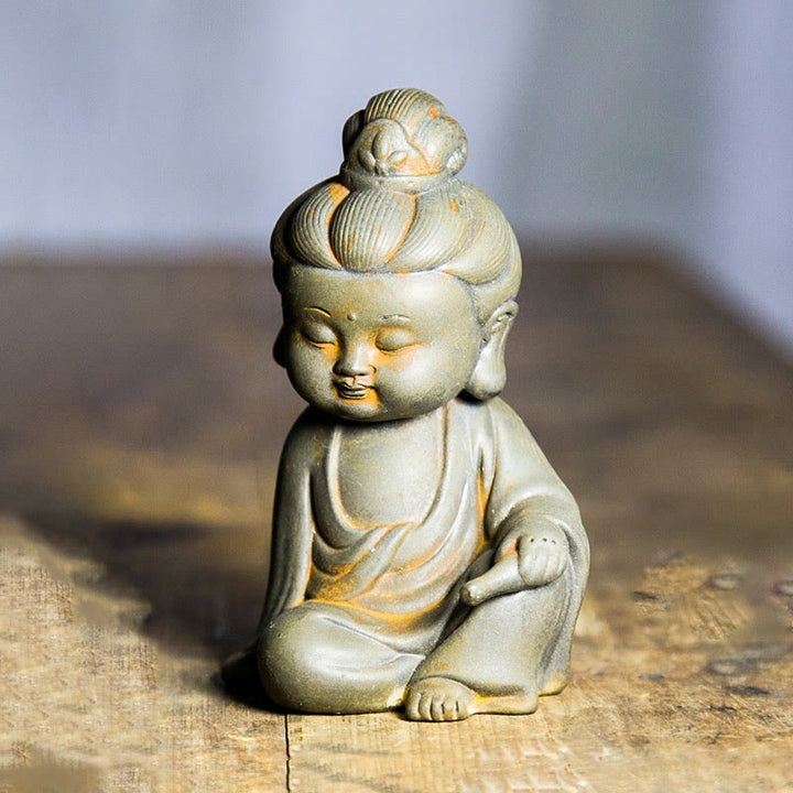 Buddha Stones hechas a mano Ksitigarbha Kwan Yin Guanyin Avalokitesvara Tathagata polvo de hierro estatua de resina fundida óxido decoración del hogar