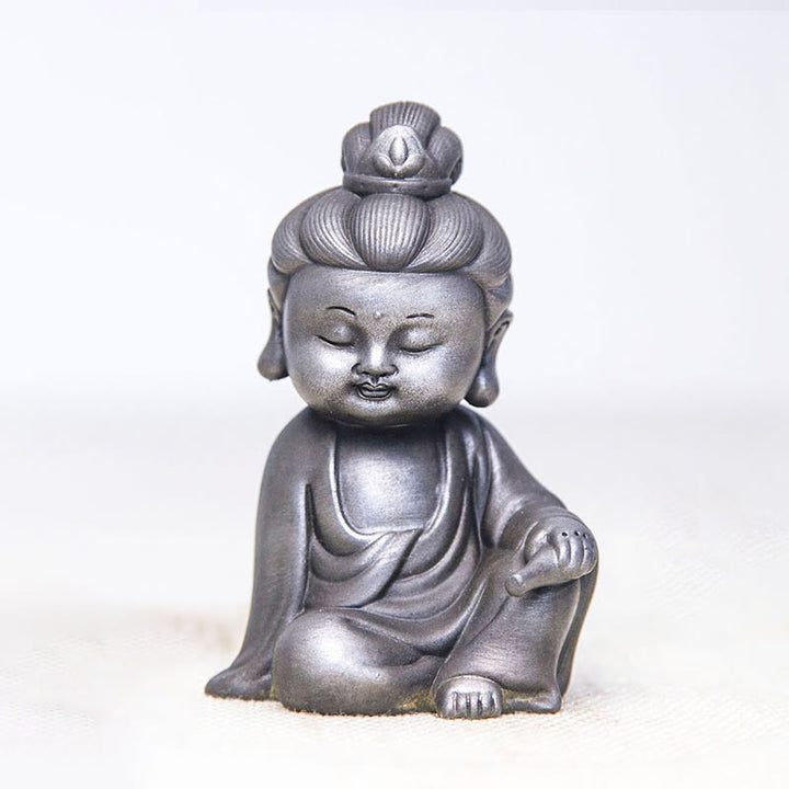 Buddha Stones hechas a mano Ksitigarbha Kwan Yin Guanyin Avalokitesvara Tathagata polvo de hierro estatua de resina fundida óxido decoración del hogar - Versión pulida - Avalokiteshvara 12,5 x 8,3 x 6,5 cm - image 24