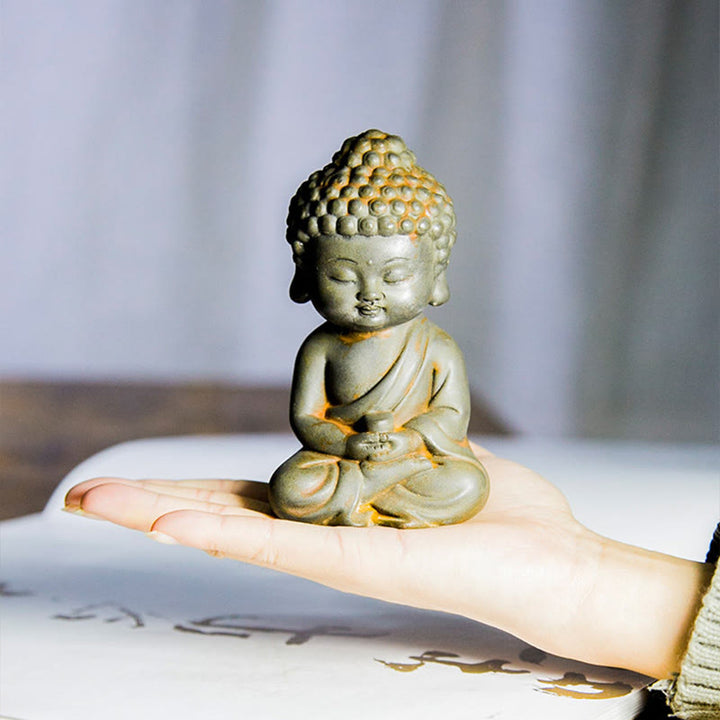 Buddha Stones hechas a mano Ksitigarbha Kwan Yin Guanyin Avalokitesvara Tathagata polvo de hierro estatua de resina fundida óxido decoración del hogar