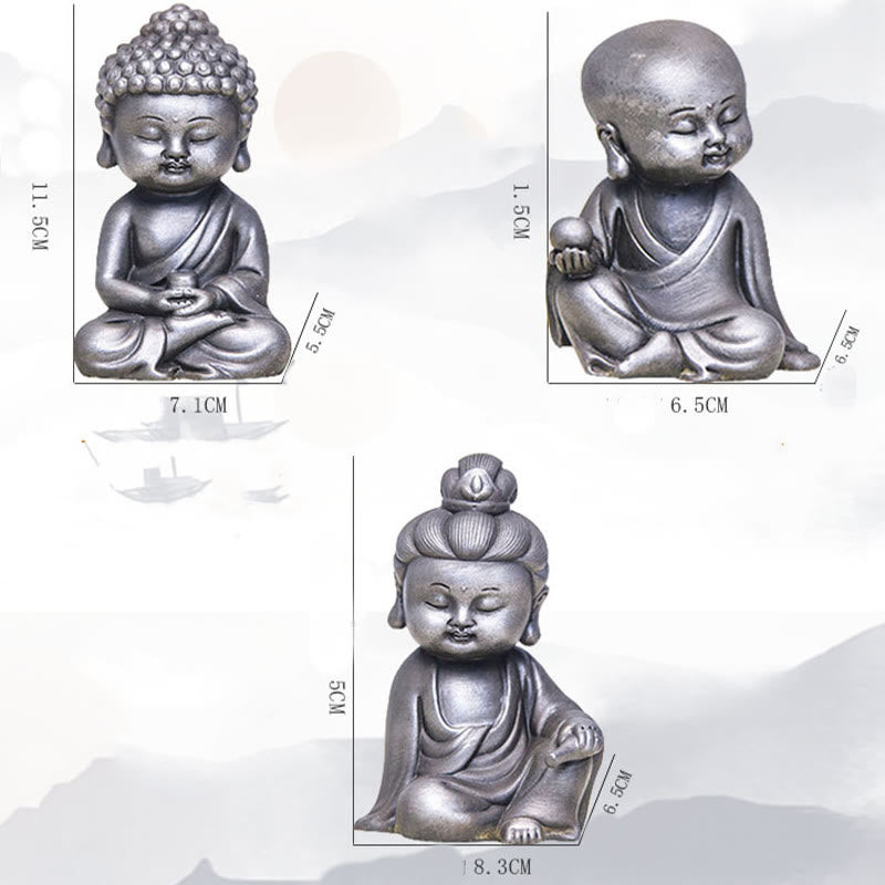 Buddha Stones hechas a mano Ksitigarbha Kwan Yin Guanyin Avalokitesvara Tathagata polvo de hierro estatua de resina fundida óxido decoración del hogar