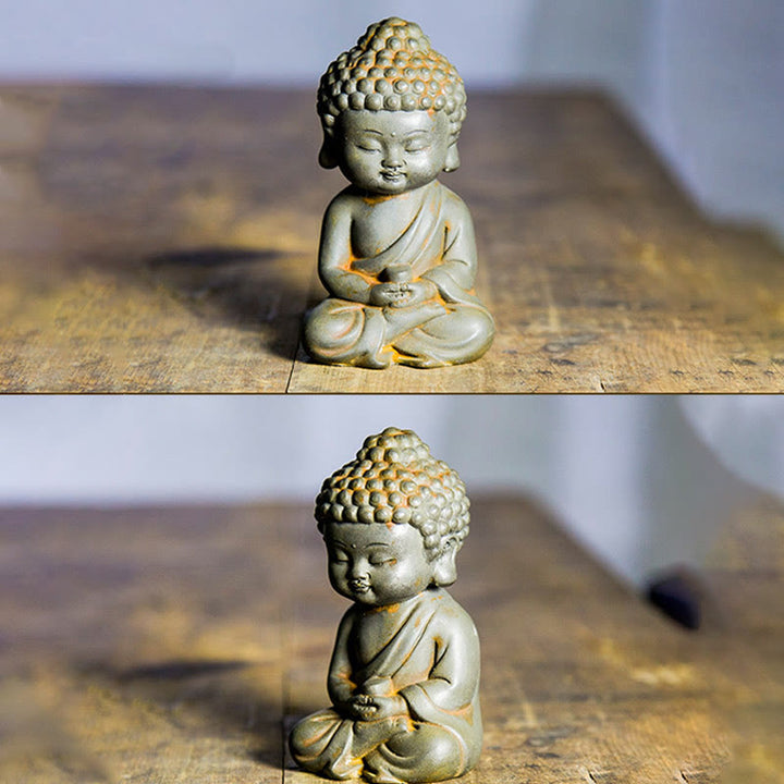 Buddha Stones hechas a mano Ksitigarbha Kwan Yin Guanyin Avalokitesvara Tathagata polvo de hierro estatua de resina fundida óxido decoración del hogar