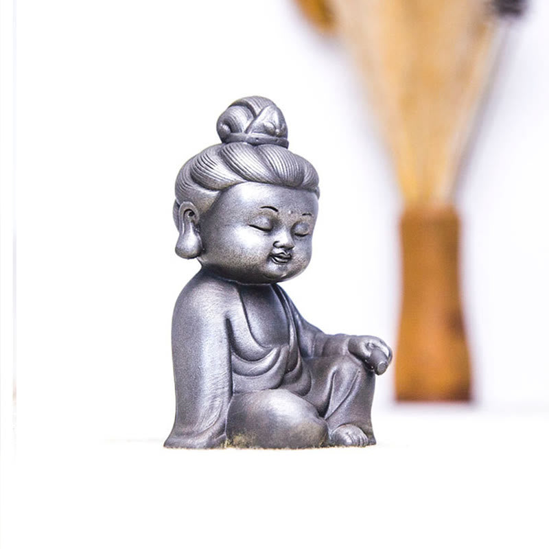 Buddha Stones hechas a mano Ksitigarbha Kwan Yin Guanyin Avalokitesvara Tathagata polvo de hierro estatua de resina fundida óxido decoración del hogar