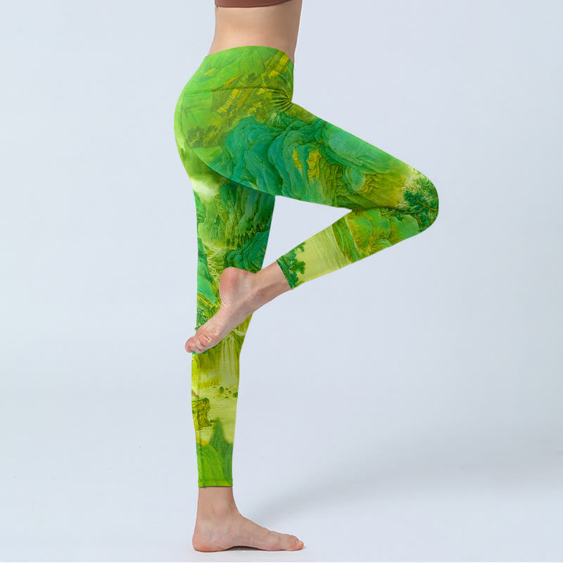 Leggings de yoga para mujer con estampado de paisaje de río y montaña con Buddha Stones - image 3