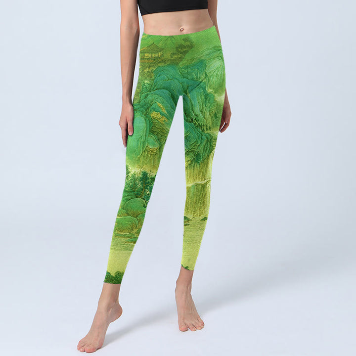 Leggings de yoga para mujer con estampado de paisaje de río y montaña con Buddha Stones - image 5