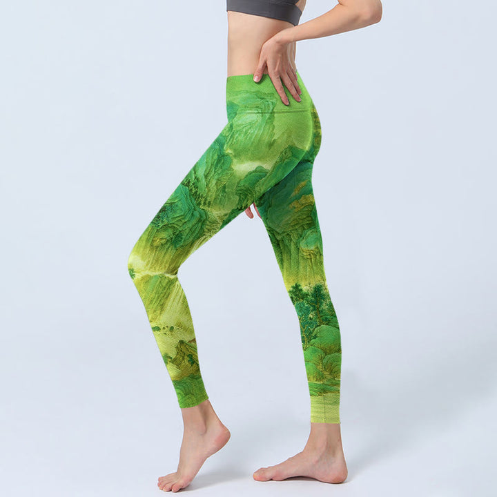 Leggings de yoga para mujer con estampado de paisaje de río y montaña con Buddha Stones - image 2