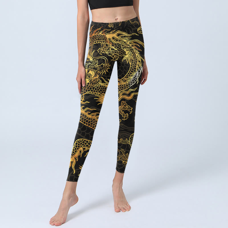 Leggings de yoga para mujer con estampado de dragón dorado y Buddha Stones - image 5