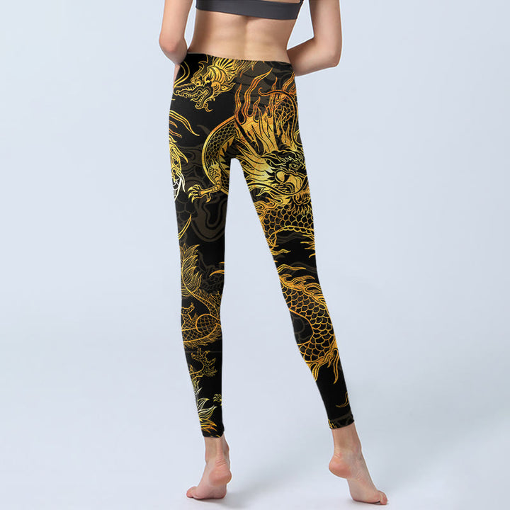 Leggings de yoga para mujer con estampado de dragón dorado y Buddha Stones - image 7