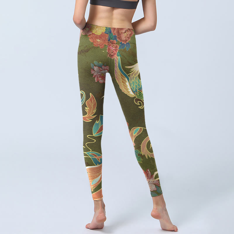 Leggings de yoga para mujer con estampado de flores de fénix vibrantes y Buddha Stones - image 7