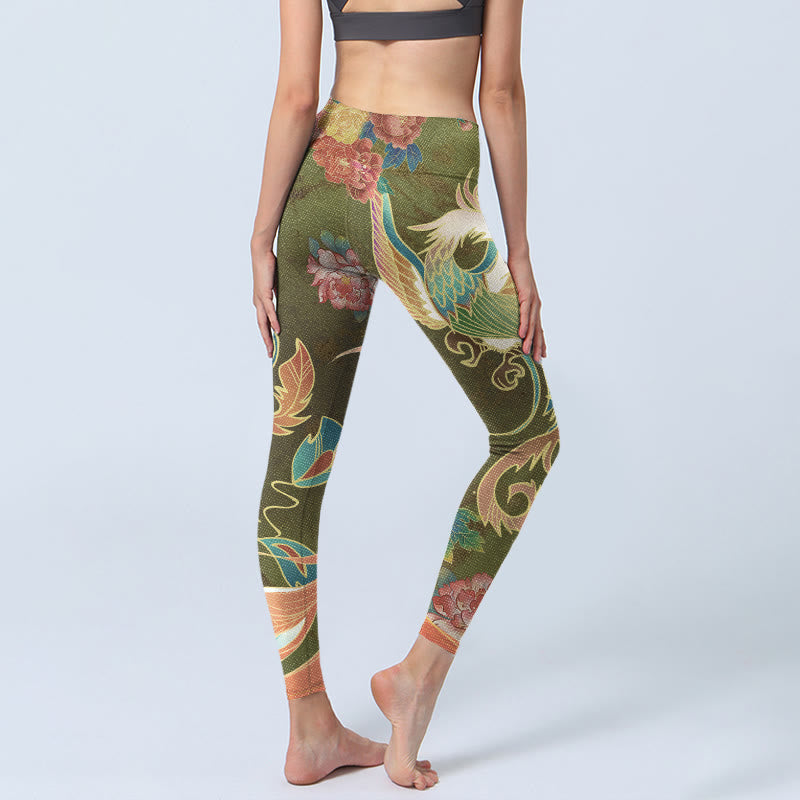 Leggings de yoga para mujer con estampado de flores de fénix vibrantes y Buddha Stones - image 5