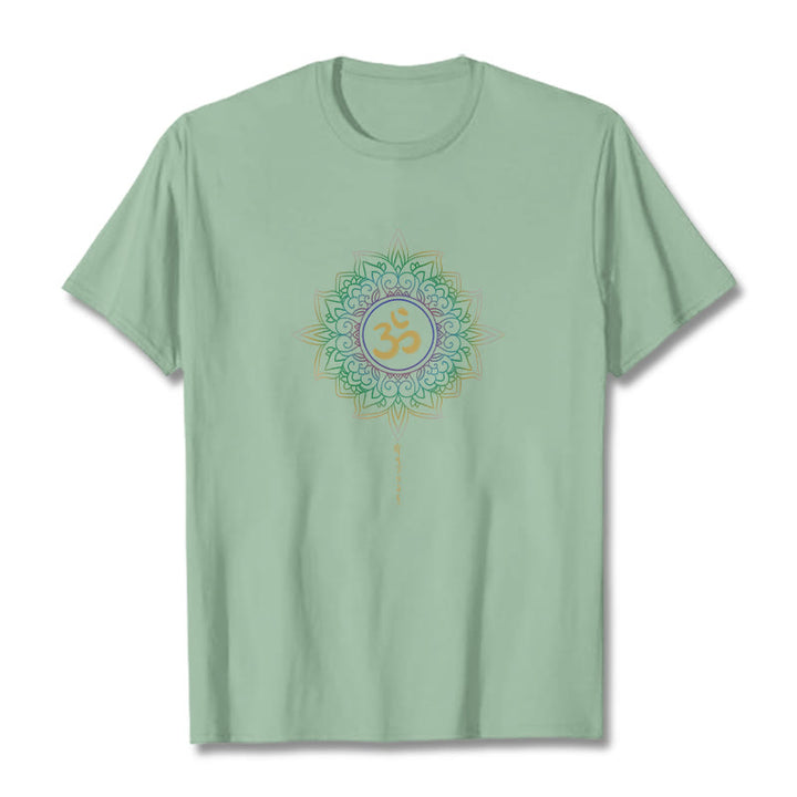 Camiseta de algodón con diseño de loto en degradado verde y amarillo con Buddha Stones OM - Verde pálido - 2XL - image 13