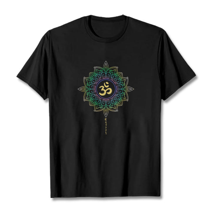 Camiseta de algodón con diseño de loto en degradado verde y amarillo con Buddha Stones OM - Negro - 2XL - image 2