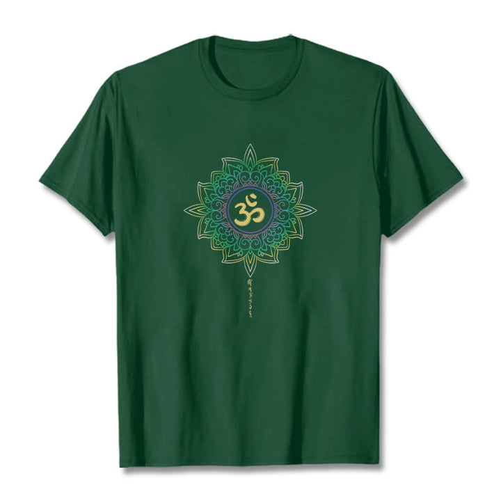 Camiseta de algodón con diseño de loto en degradado verde y amarillo con Buddha Stones OM - Verde bosque - 2XL - image 0