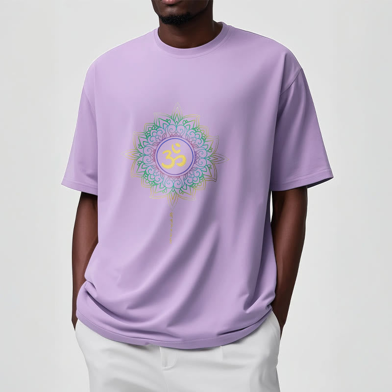 Camiseta de algodón con diseño de loto en degradado verde y amarillo con Buddha Stones OM - image 17