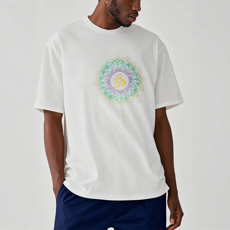 Camiseta de algodón con diseño de loto en degradado verde y amarillo con Buddha Stones OM - image 13