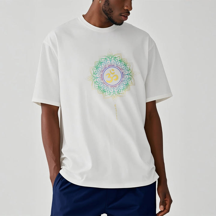 Camiseta de algodón con diseño de loto en degradado verde y amarillo con Buddha Stones OM - image 13