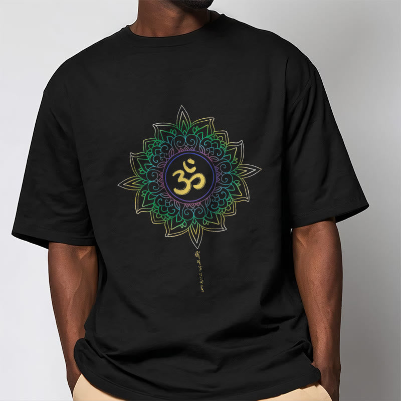 Camiseta de algodón con diseño de loto en degradado verde y amarillo con Buddha Stones OM - image 4