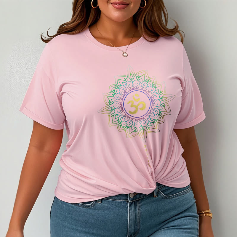 Camiseta de algodón con diseño de loto en degradado verde y amarillo con Buddha Stones OM - image 20