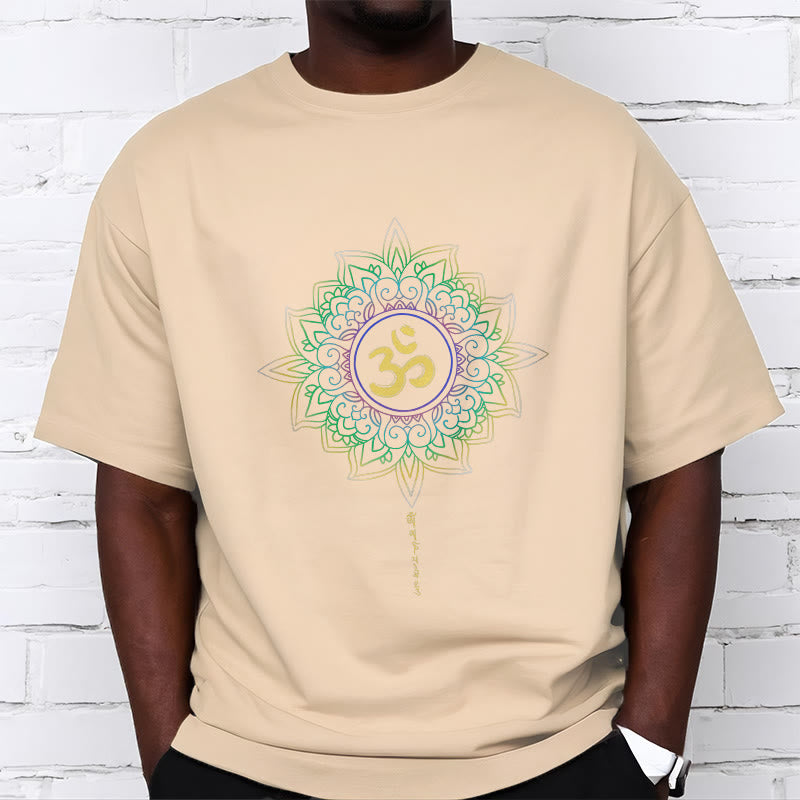 Camiseta de algodón con diseño de loto en degradado verde y amarillo con Buddha Stones OM - image 9