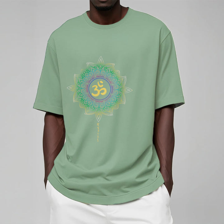 Camiseta de algodón con diseño de loto en degradado verde y amarillo con Buddha Stones OM - image 14