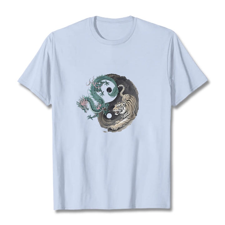 Camiseta de algodón con Buddha Stones , tigre, dragón y yin yang - Cian claro - 2XL - image 8