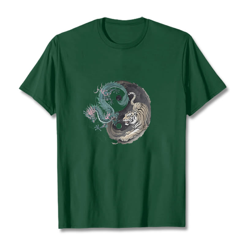 Camiseta de algodón con Buddha Stones , tigre, dragón y yin yang - Verde bosque - 2XL - image 1