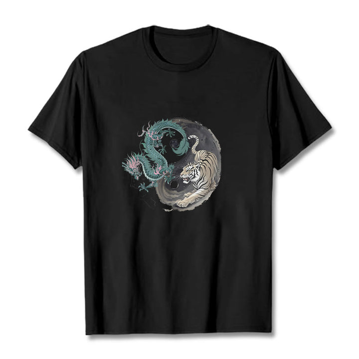 Camiseta de algodón con Buddha Stones , tigre, dragón y yin yang - Negro - 2XL - image 4