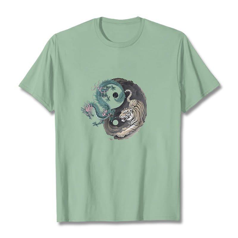 Camiseta de algodón con Buddha Stones , tigre, dragón y yin yang - Verde pálido - 2XL - image 15
