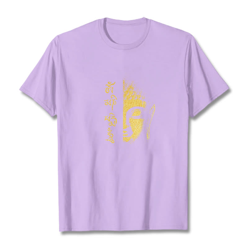 Camiseta de algodón con Buddha Stones Om Mani Padme Hum, Buda dorado - Ciruela - 2XL - image 16