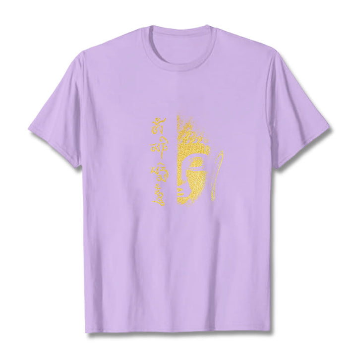 Camiseta de algodón con Buddha Stones Om Mani Padme Hum, Buda dorado - Ciruela - 2XL - image 16