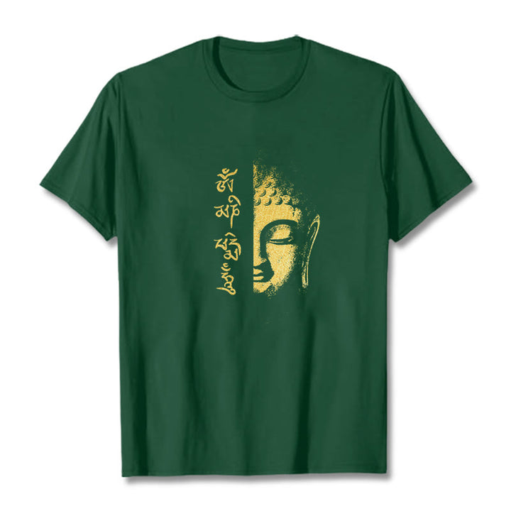 Camiseta de algodón con Buddha Stones Om Mani Padme Hum, Buda dorado - Verde bosque - 2XL - image 5