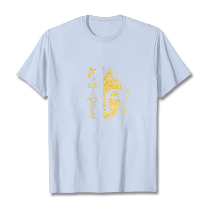 Camiseta de algodón con Buddha Stones Om Mani Padme Hum, Buda dorado - Cian claro - 2XL - image 7